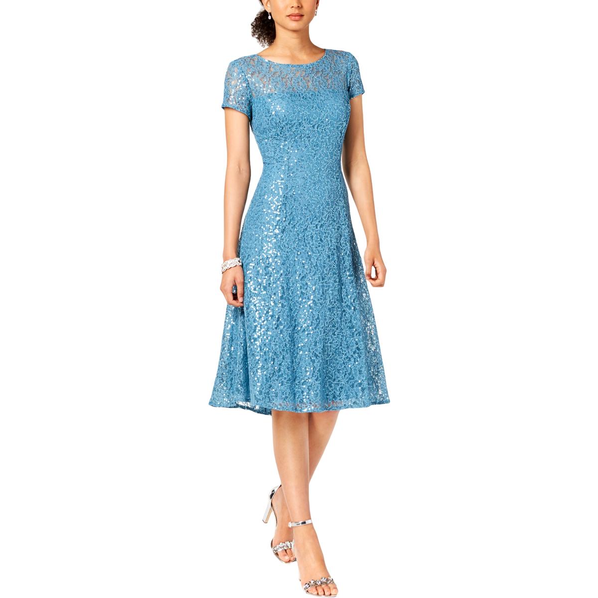 SLNY Womens Blue Lace Sequined Party Midi Dress 2 BHFO 0045 | eBay