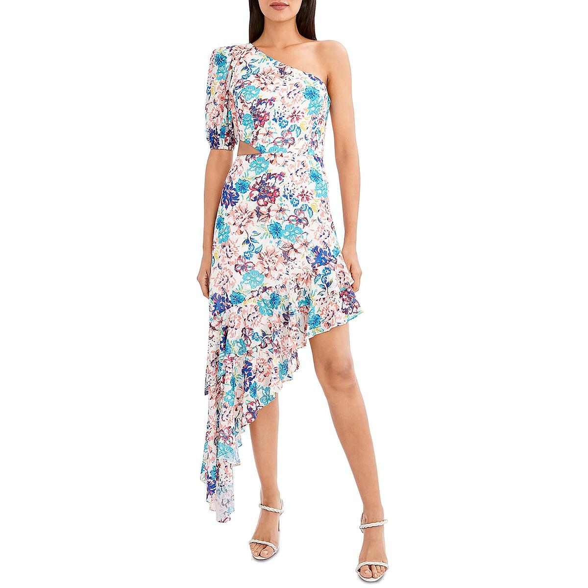 BCBGMAXAZRIA Womens Floral Cut-Out Asymmetric Cocktail and Party