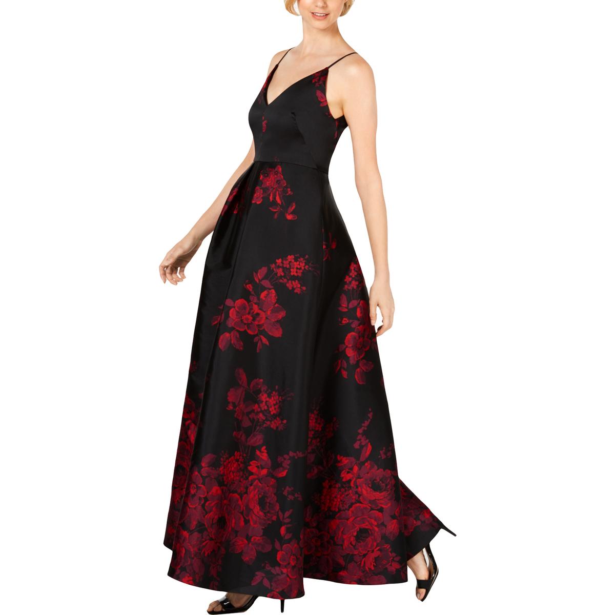 Calvin Klein Womens Black Floral Print Sleeveless Evening Dress Gown 6 ...