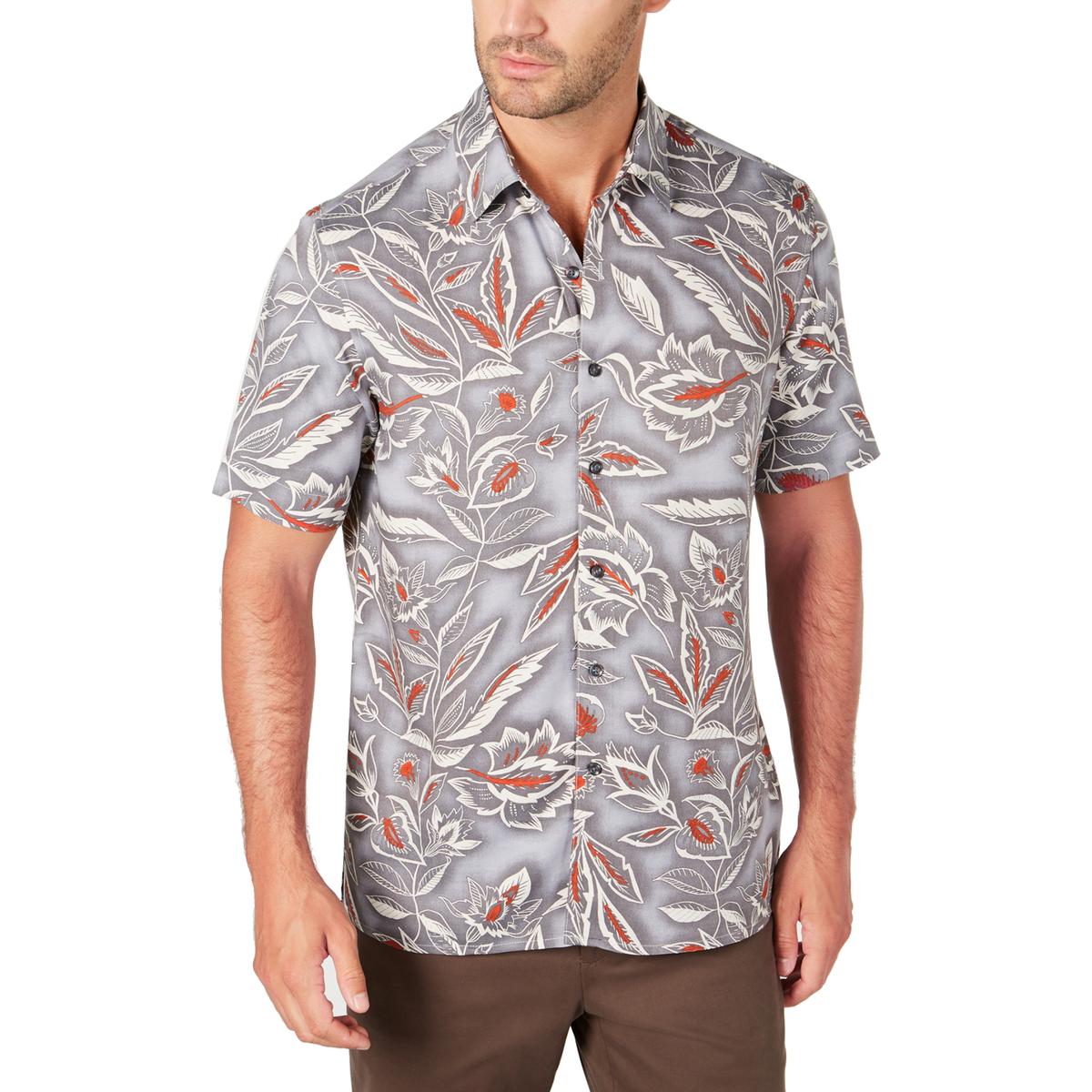 Tasso Elba Island Mens Gray Button-Down Collar Hawaiian Print Shirt XL ...
