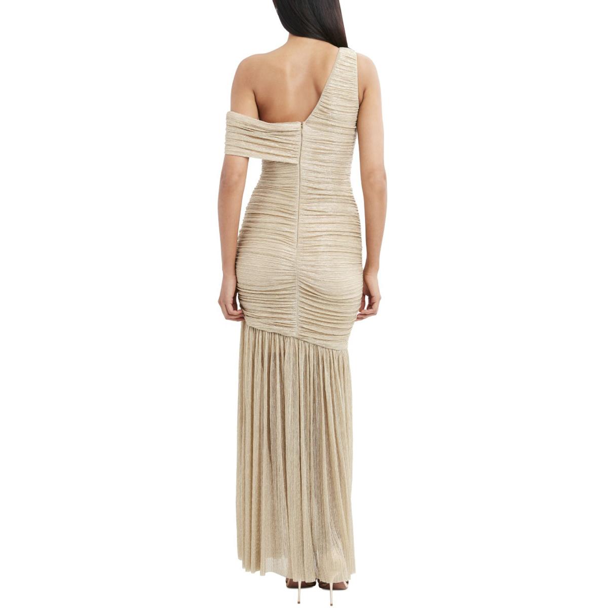 BCBGMAXAZRIA Womens Lillian Gold Metallic One Shoulder Evening Dress S BHFO 7019