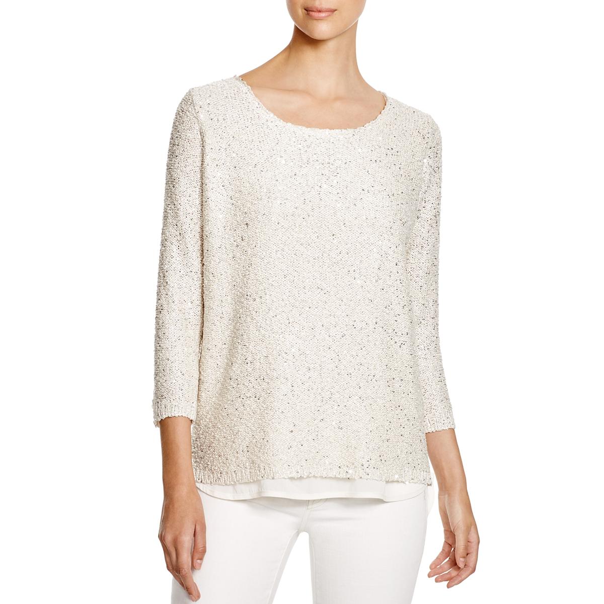 Sioni Womens Ivory Metallic Knit Sequined Sweater Top XL BHFO 9633 | eBay