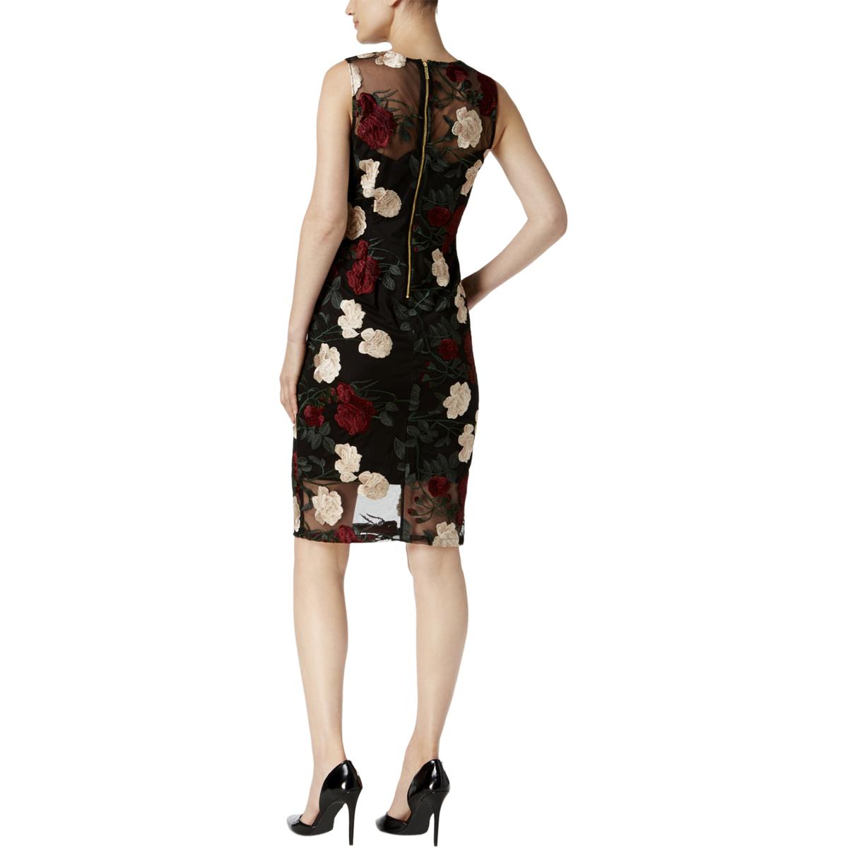 Calvin Klein Womens Black Embroidered Mesh Party Cocktail Dress 6 BHFO ...