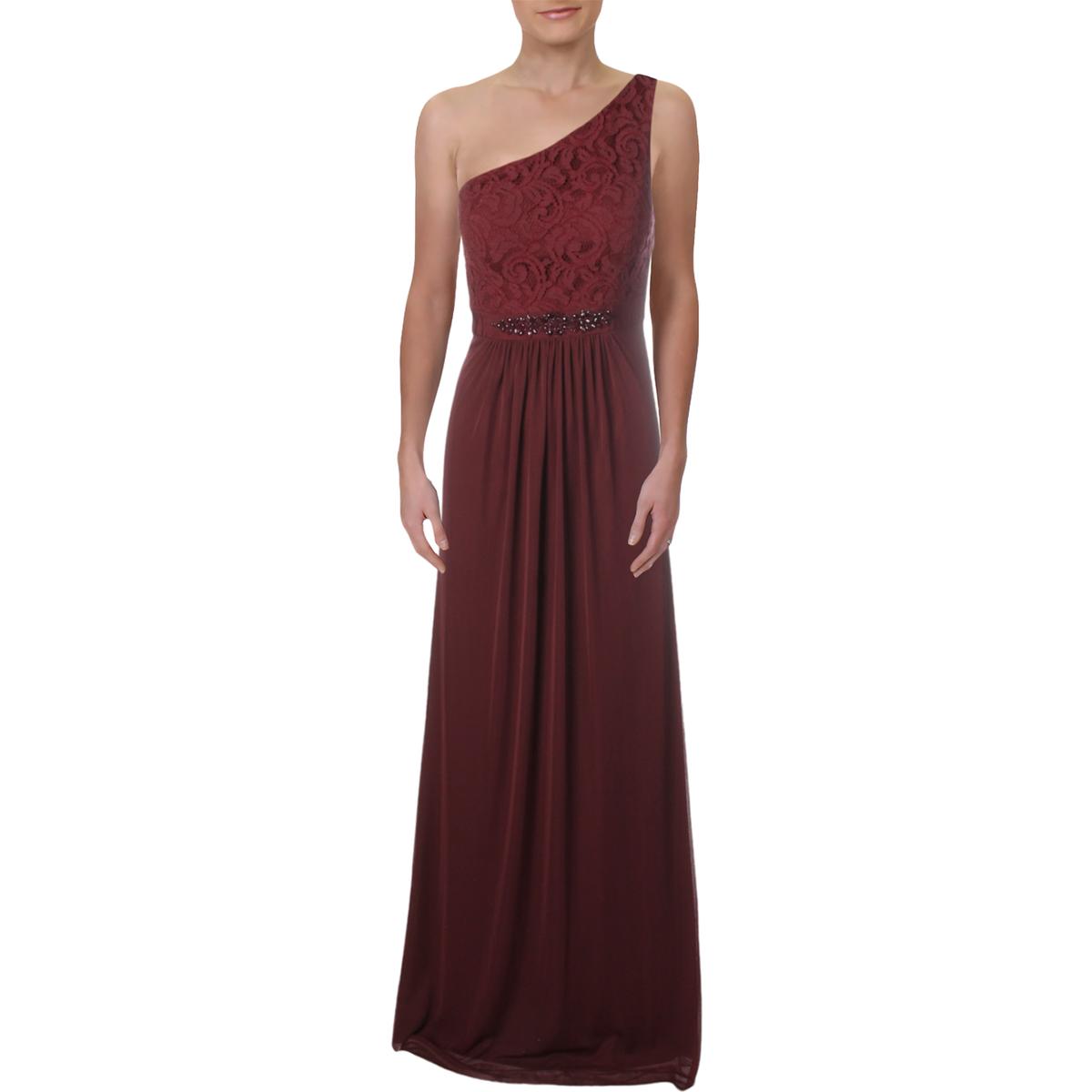 Adrianna Papell Womens Red One Shoulder Lace Evening Dress Gown 8 BHFO ...