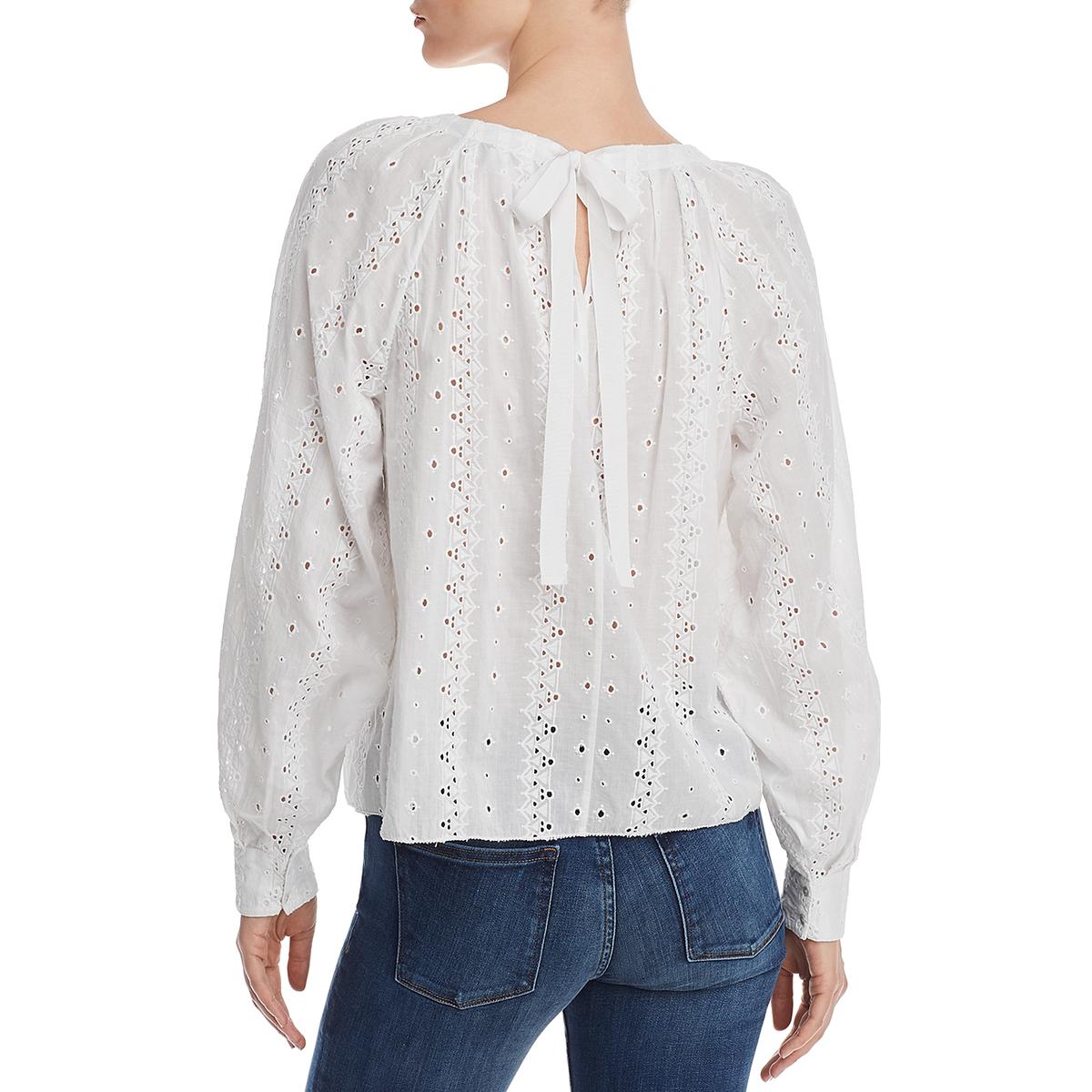 Joie Womens White Cotton Eyelet Blouse Peasant Top Shirt XXS BHFO 7179 ...