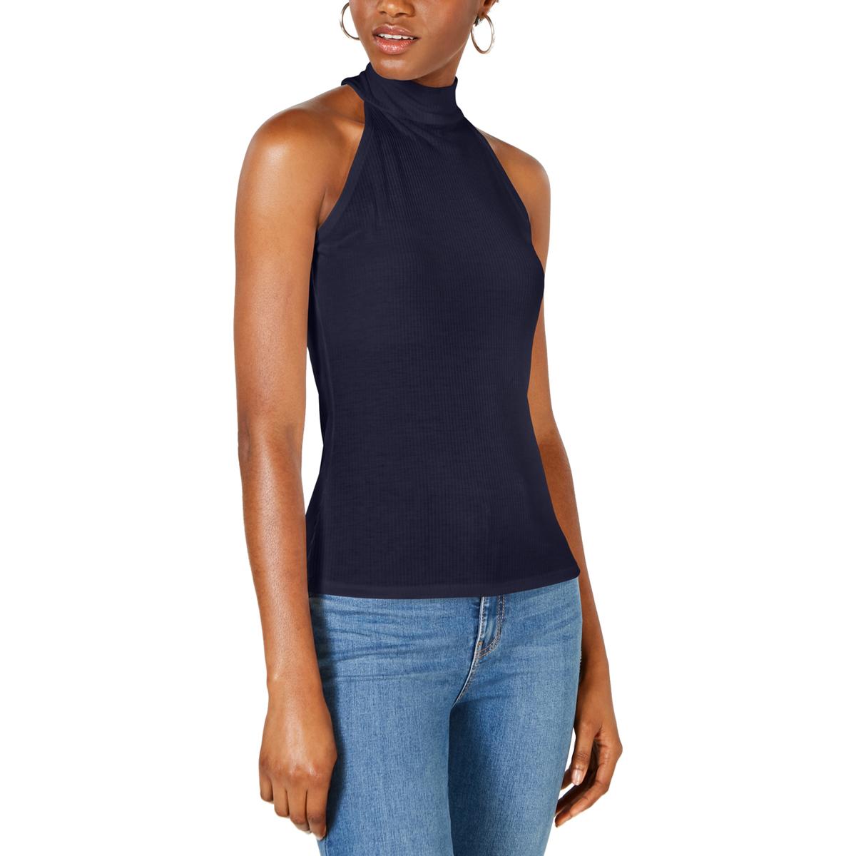 Download Bar III Womens Navy Ribbed Mock Neck Camisole Tank Top ...