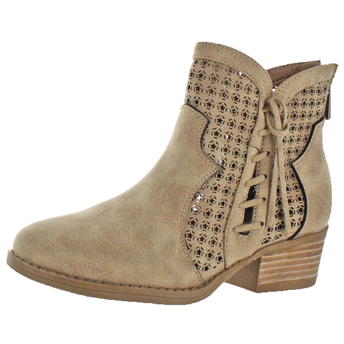 Very G Womens Mata Beige Laser Cut Ankle Booties Shoes 8