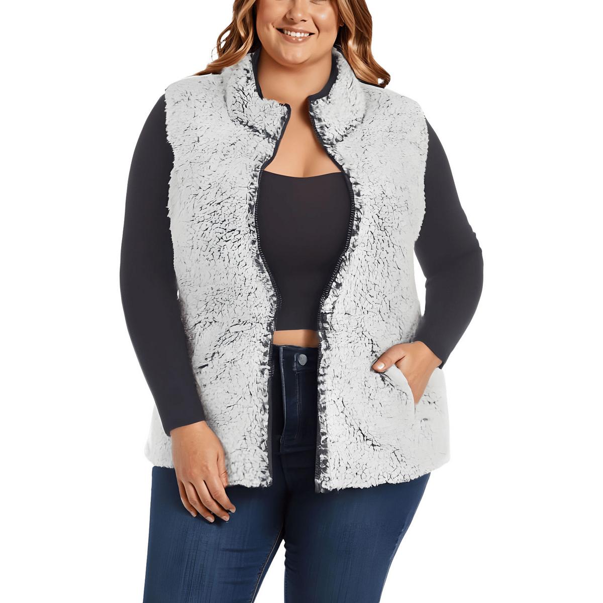 White Mark Womens Faux Fur Warm Cold Weather Outerwear Vest Plus BHFO 6459 - Picture 7 of 8