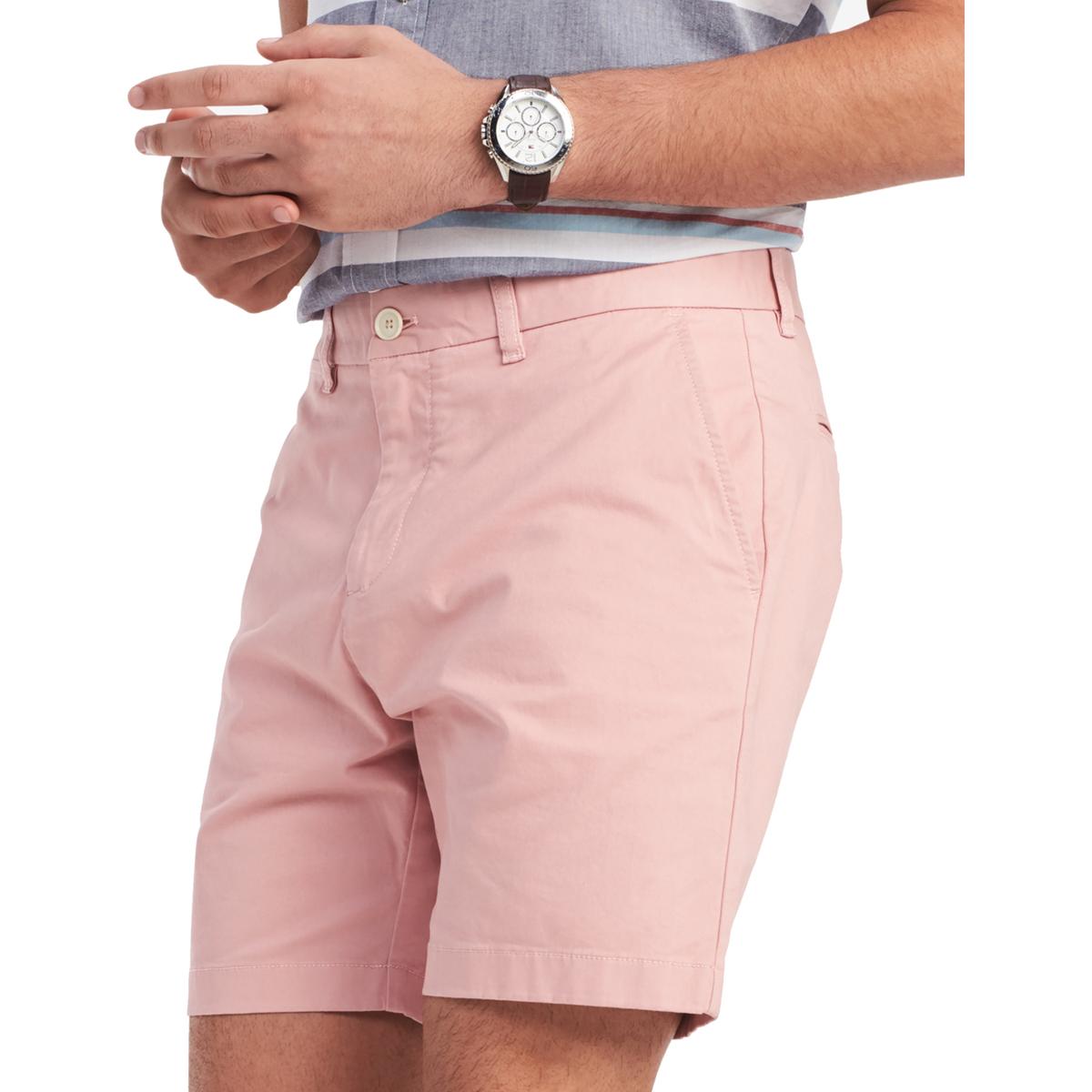 Tommy Hilfiger Mens Pink Twill Casual Walking Khaki, Chino Shorts 34