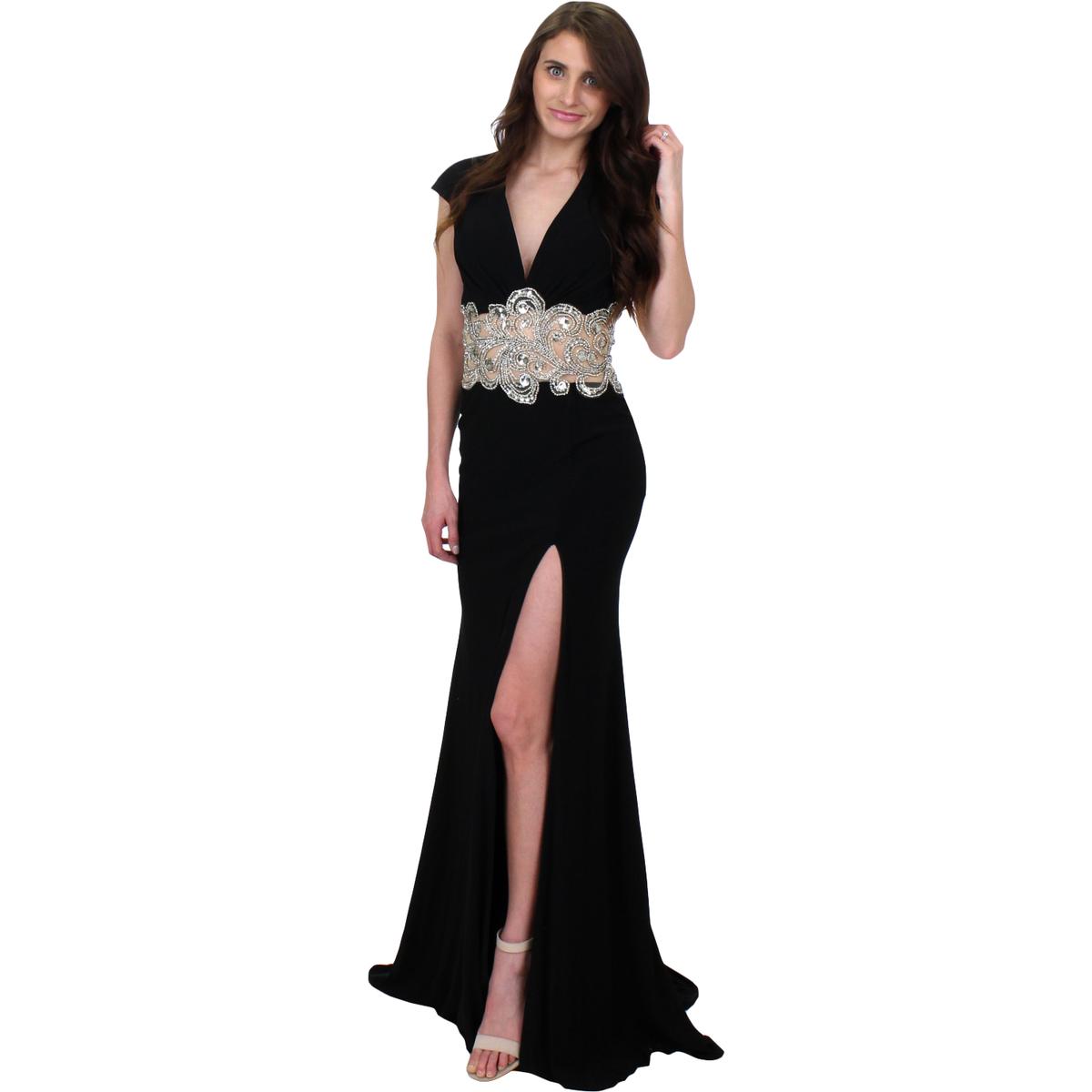 Mac Duggal Womens Black Prom Illusion Open Back Evening Dress Gown 8 ...