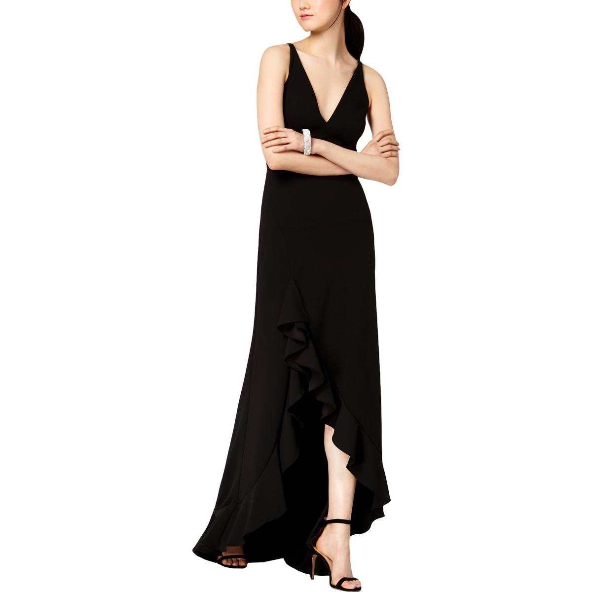betsy and adam ruffled v neck gown
