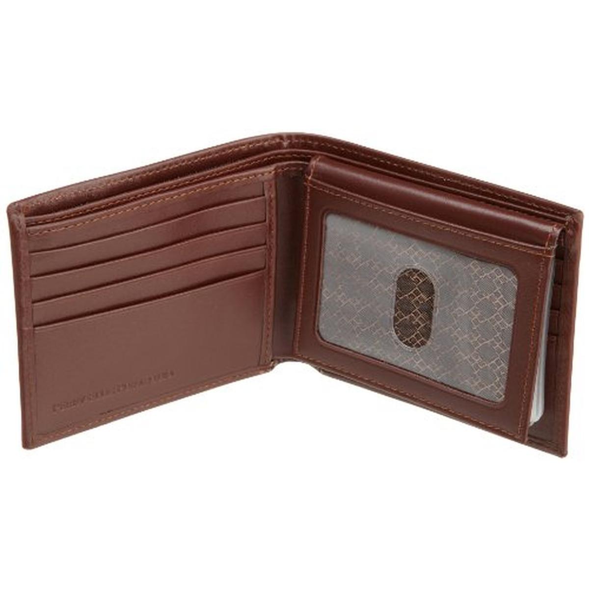 Perry Ellis Mens Sutton Brown Leather Passcase Basic Bifold Wallet O/S ...
