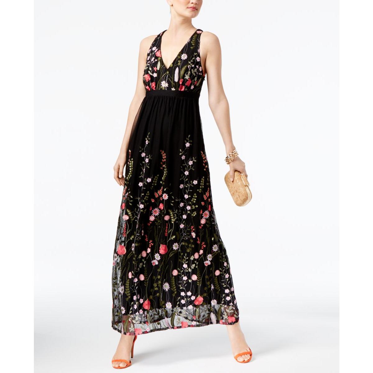 INC Womens Black Embroidered Halter Special Occasion Maxi Dress XS BHFO ...