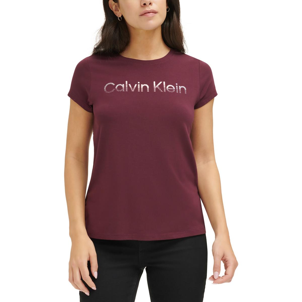 Женская футболка с круглым вырезом и украшениями Calvin Klein, пуловер, верхняя рубашка BHFO 8830