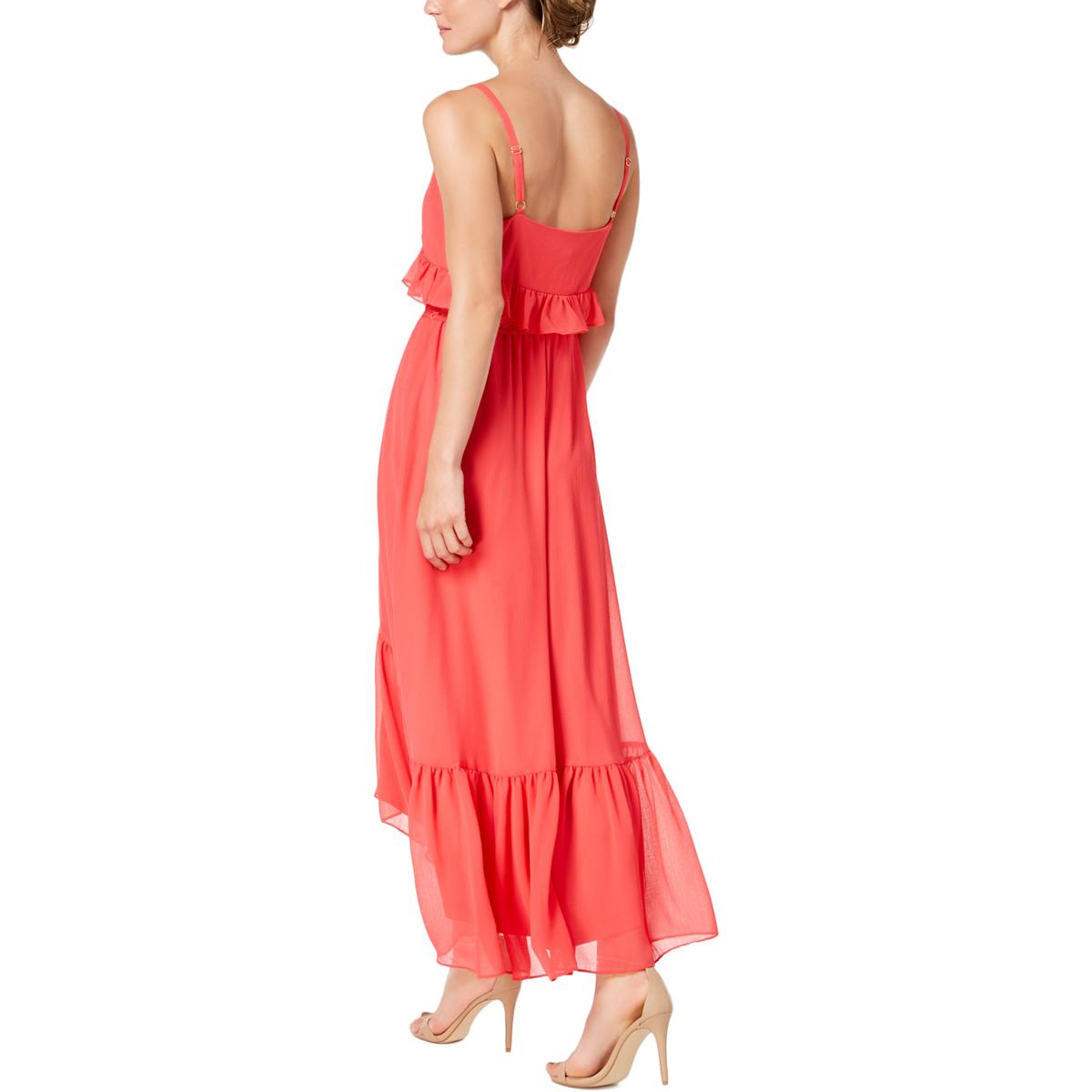 Calvin Klein Womens Red Ruffled Adjustable Straps Maxi Dress 2 BHFO ...