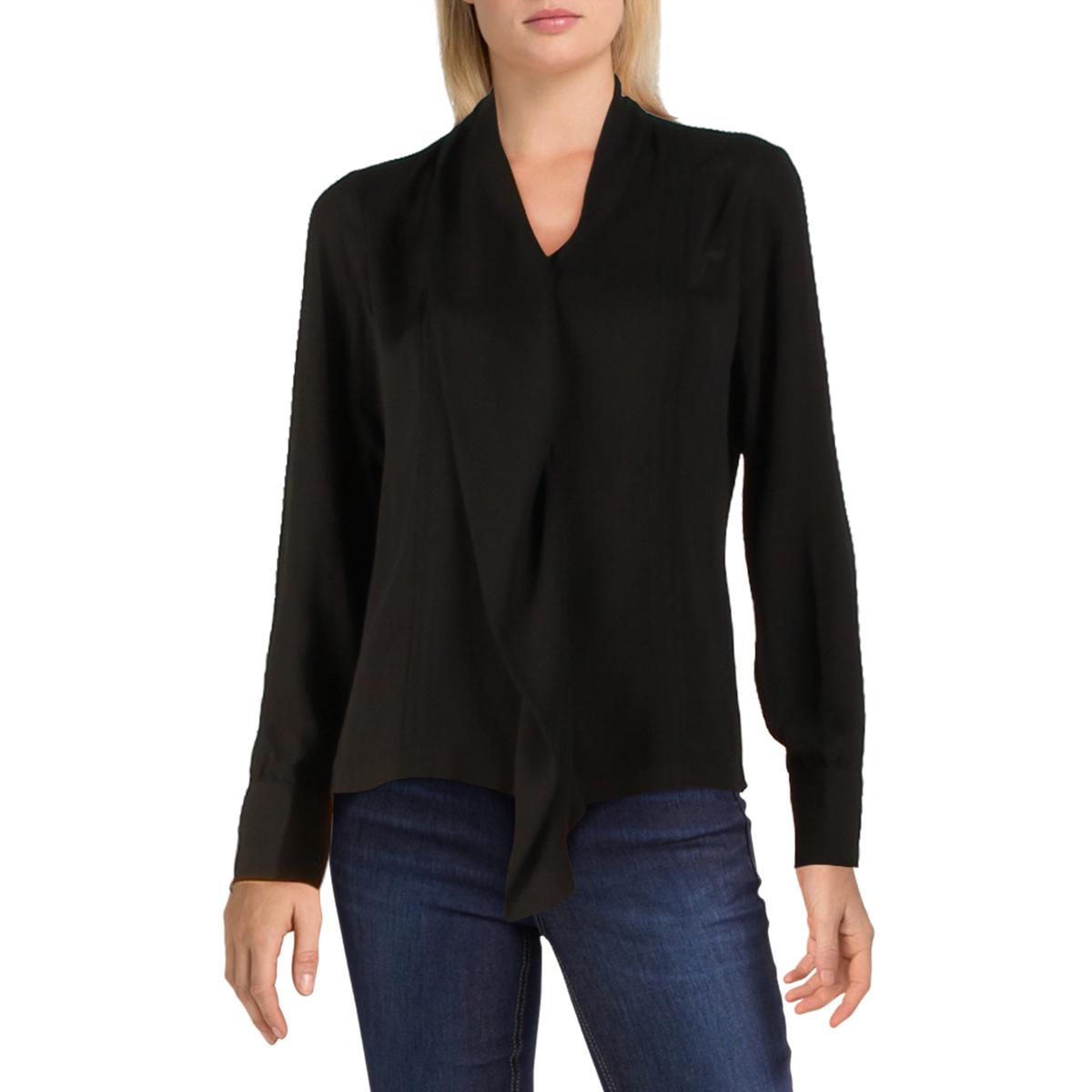 Tahari Womens Black Drapey Collared Top Blouse Shirt M BHFO 0957 | eBay