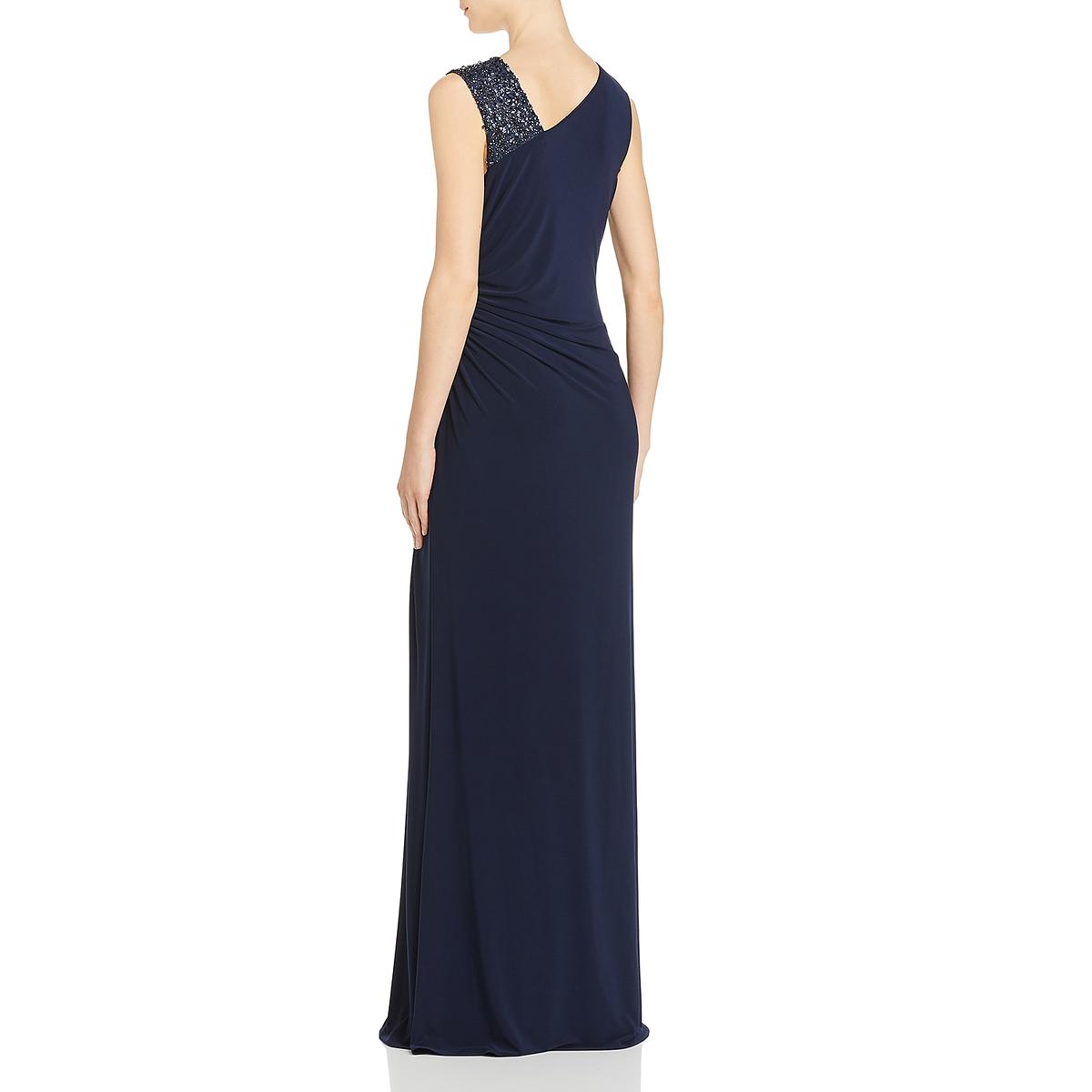 adrianna papell beaded blouson gown navy