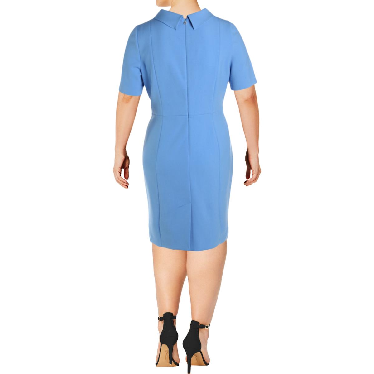 Basler Womens Blue Funnel Neck Short Sleeves Wear to Work Dress 16 BHFO ...