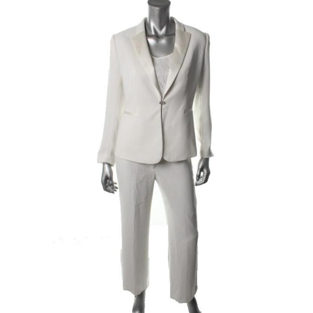 Tahari Arnold White Crepe Satin Trim 3PC Pant Suit Petites 4P BHFO | eBay