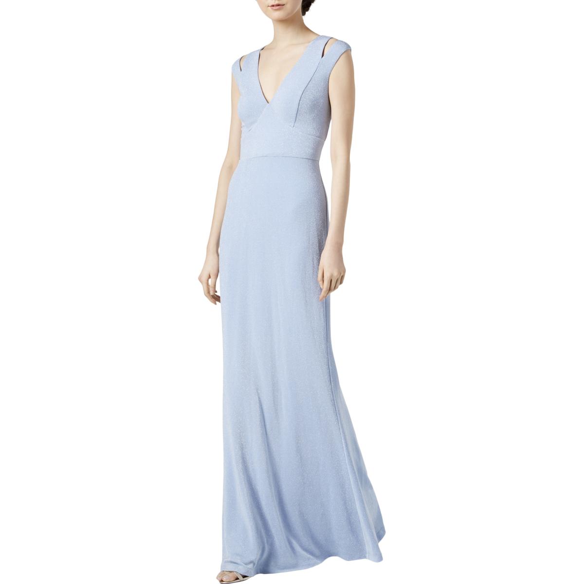 Calvin Klein Womens Blue Metallic Cut-Out Formal Evening Dress Gown 10 ...