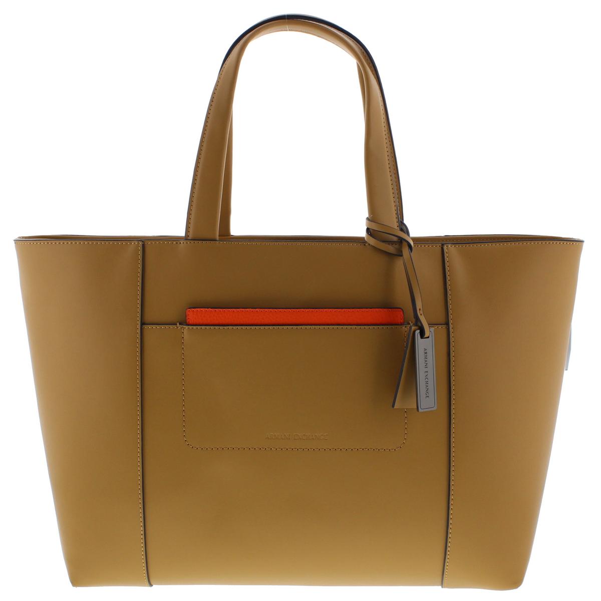Armani Exchange 5827 Womens Tan Faux Leather Tote Handbag Purse Extra ...
