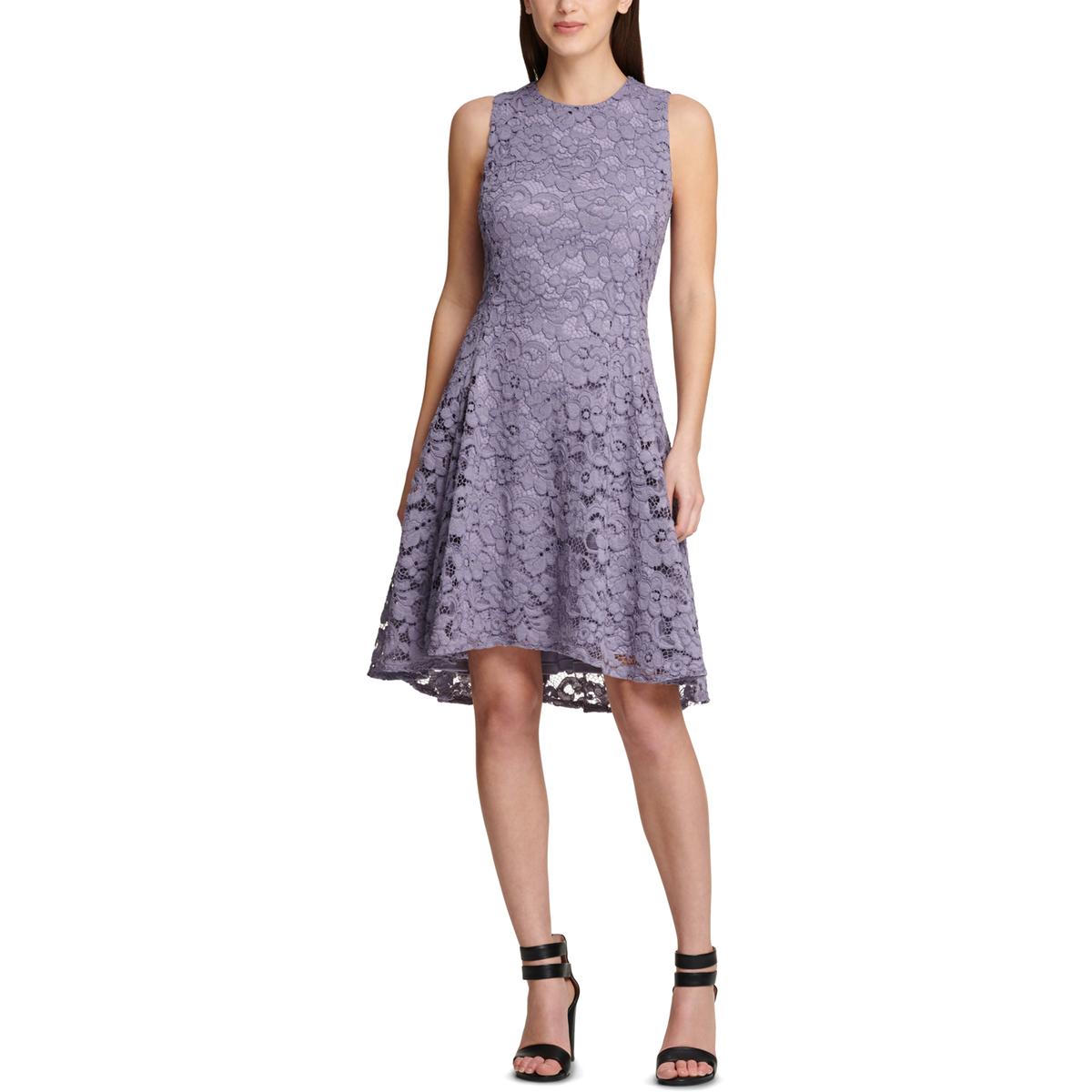 DKNY Womens Purple Lace Fit & Flare Knee-Length Party Dress 8 BHFO 5817 ...