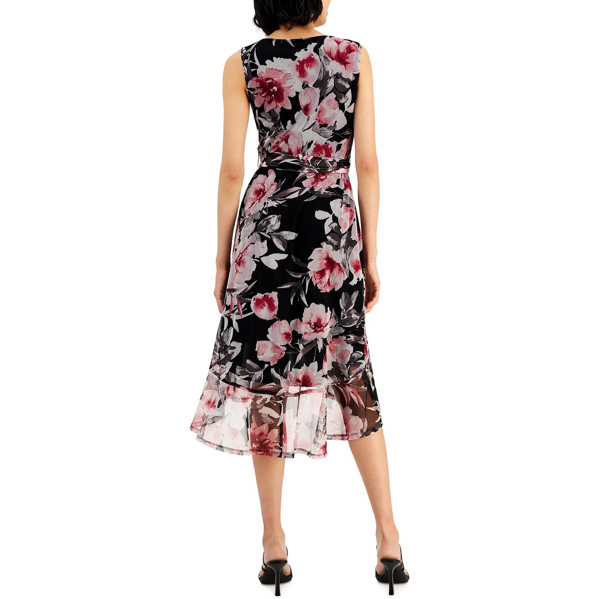 Connected Apparel Womens Black Floral Print Hi-Low Party