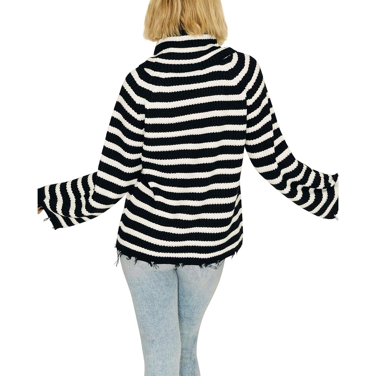 Sanctuary Women's Striped Cowl Neck Fringe Pullover Sweater