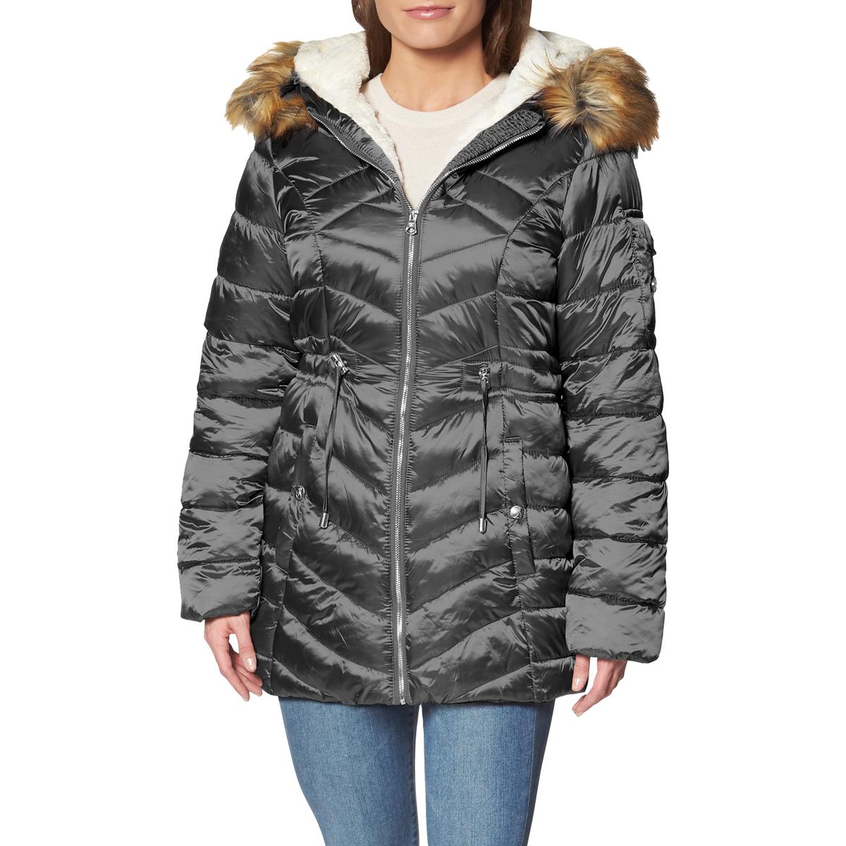 Jessica Simpson Puffer Coat for Women-Faux Fur Cozy Lined Quilted