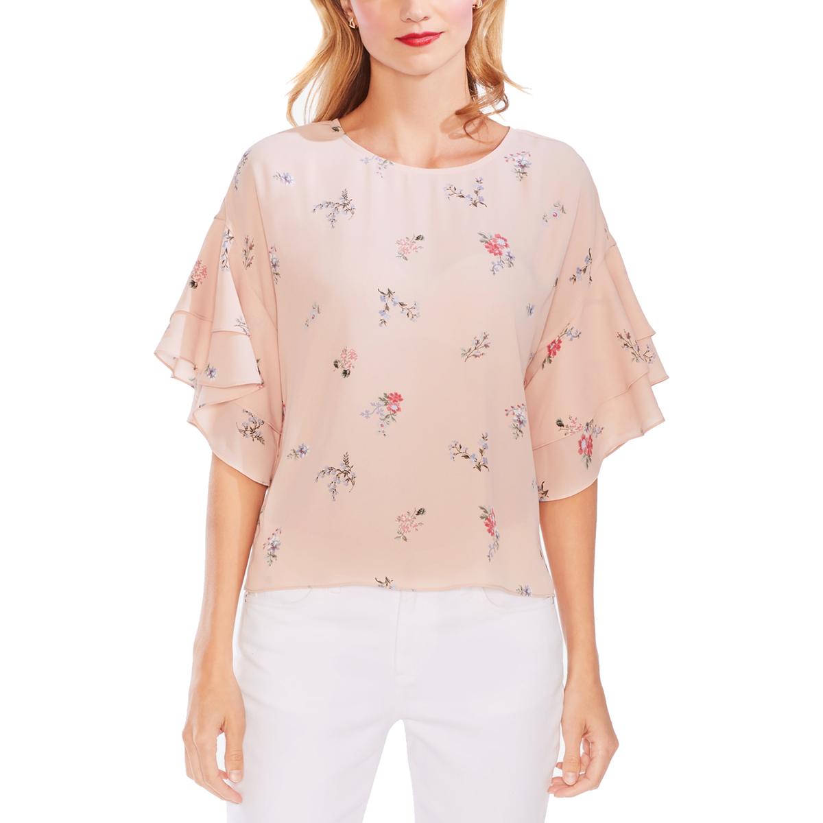 Vince Camuto Womens Pink Floral Tiered Drop Sleeve Blouse Top M BHFO 4377 | eBay