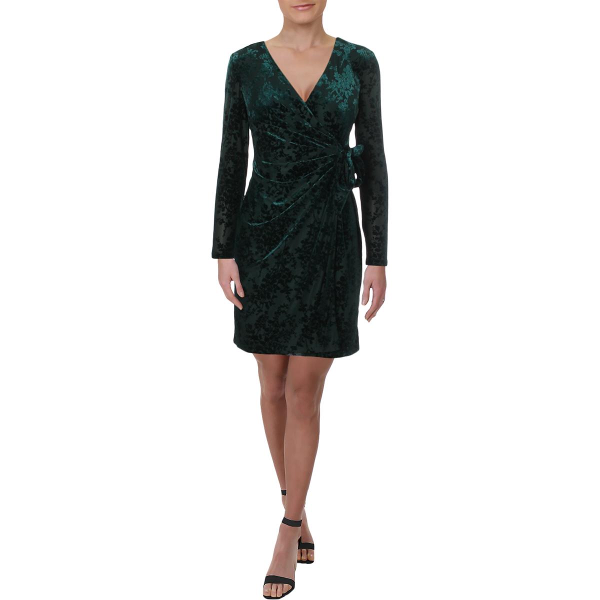 Lauren Ralph Lauren Womens Clara Green Velvet Wrap Dress Petites 12P
