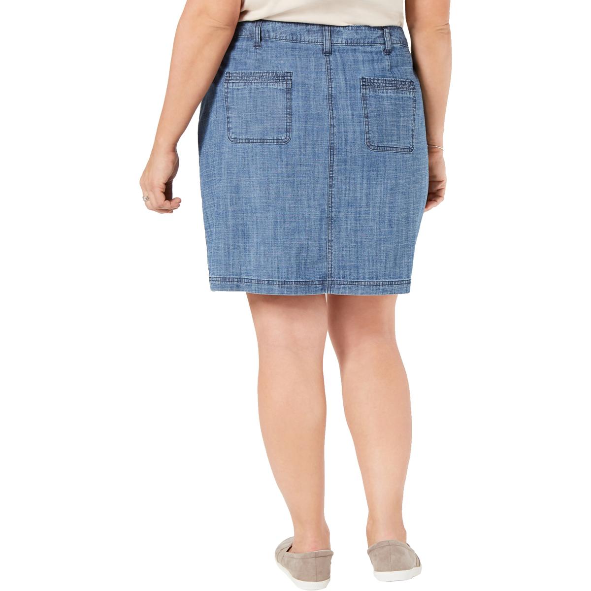 Karen Scott Womens Blue Denim Embroidered Mini Skort Plus 24W BHFO 1412 689439486243 | eBay