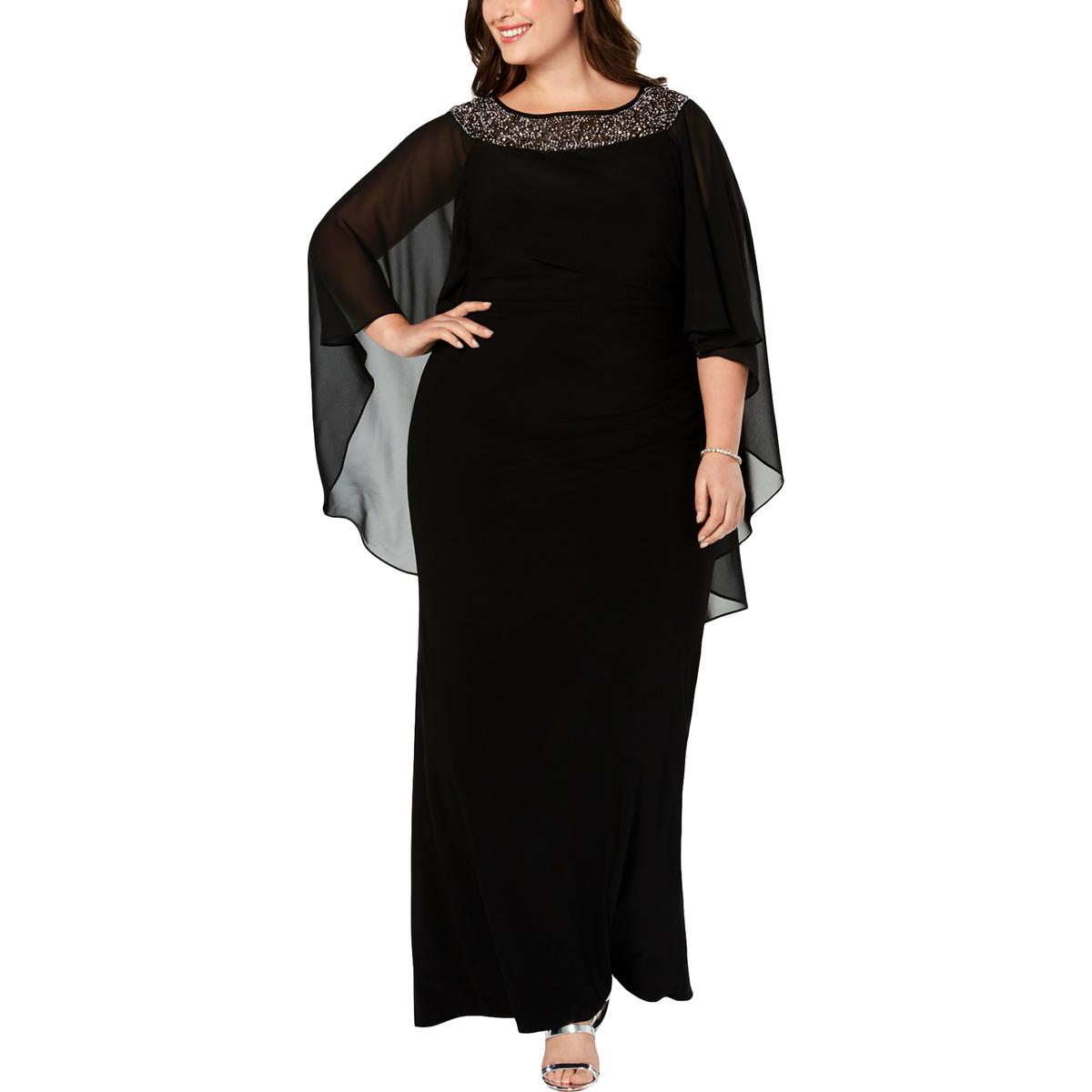 Xscape Womens Black Chiffon Embellished Capelet Dress Gown Plus 14W ...