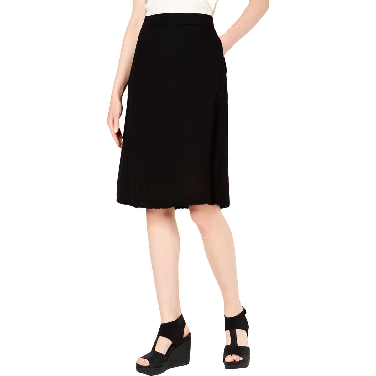Eileen Fisher Womens Black Organic Cotton Crinkled A-Line Skirt XL BHFO ...