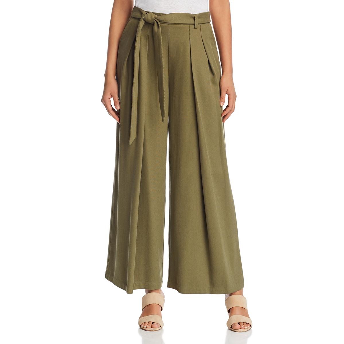 Eileen Fisher Womens Green Ribbed Cropped Belted Wide Leg Pants 6 BHFO ...