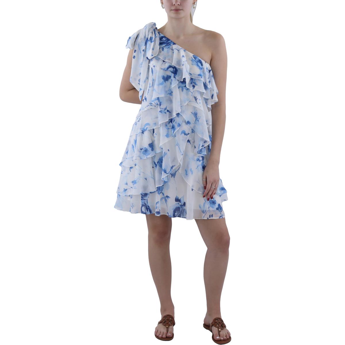 Женское синее коктейльное и вечернее платье с оборками Lauren Ralph Lauren 12 BHFO 9559