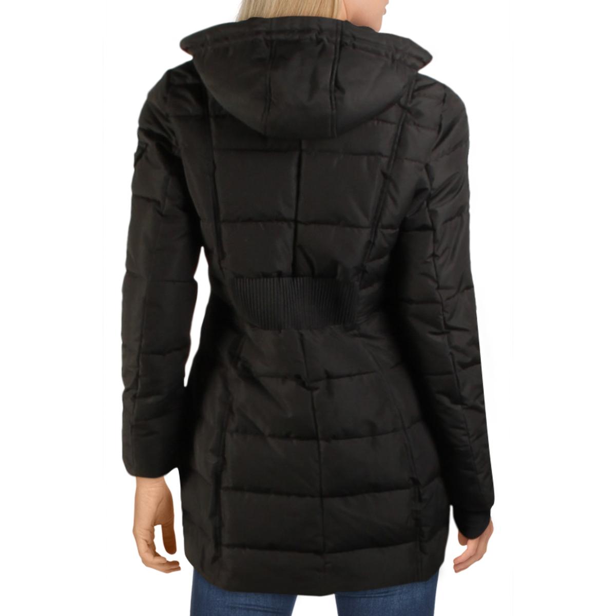 Nautica Womens Black Winter Quilted Hooded Parka Coat Outerwear S BHFO