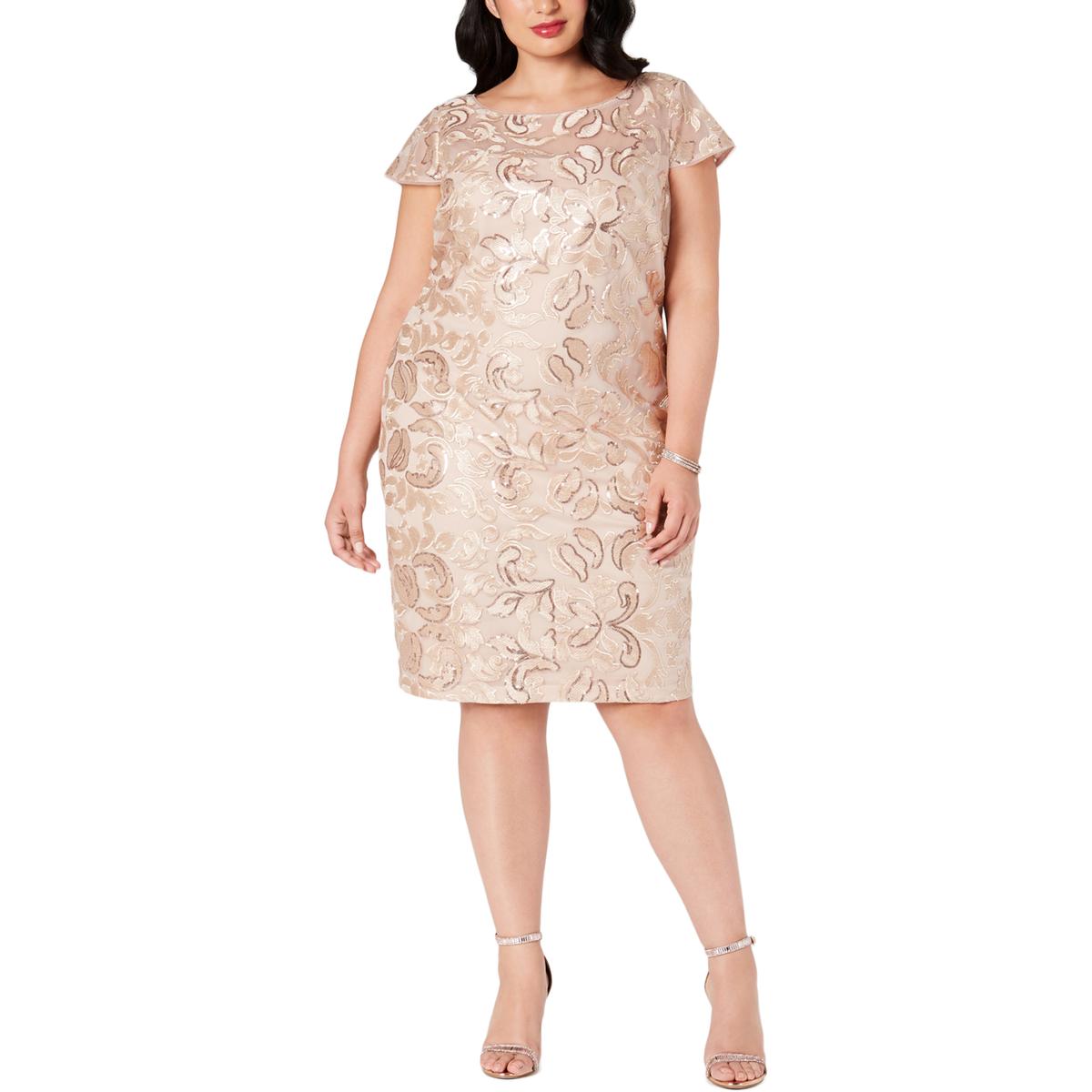 Calvin Klein Womens Beige Lace Sequined Party Cocktail Dress Plus 22W ...