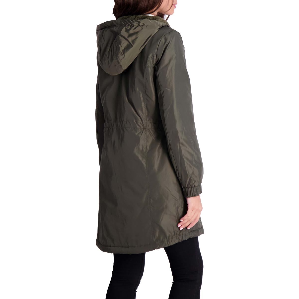 BCBGeneration Women's Waterproof Faux Fur Lined Mid-Length Rain Coat