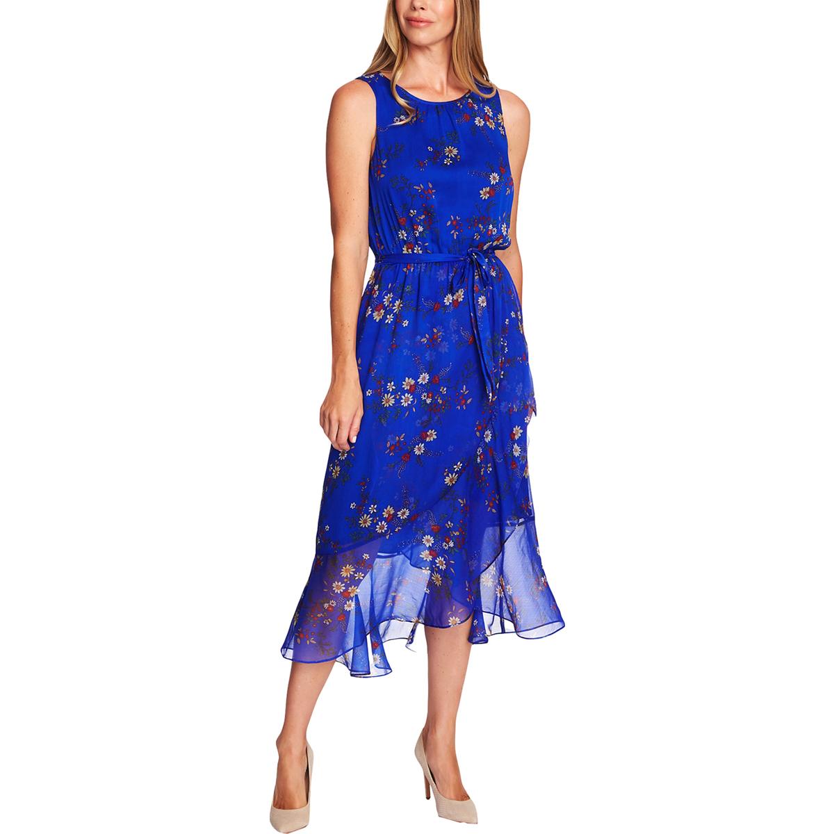 Vince Camuto Womens Blue Floral Print Chiffon Ruffle Sheath Dress 12 ...