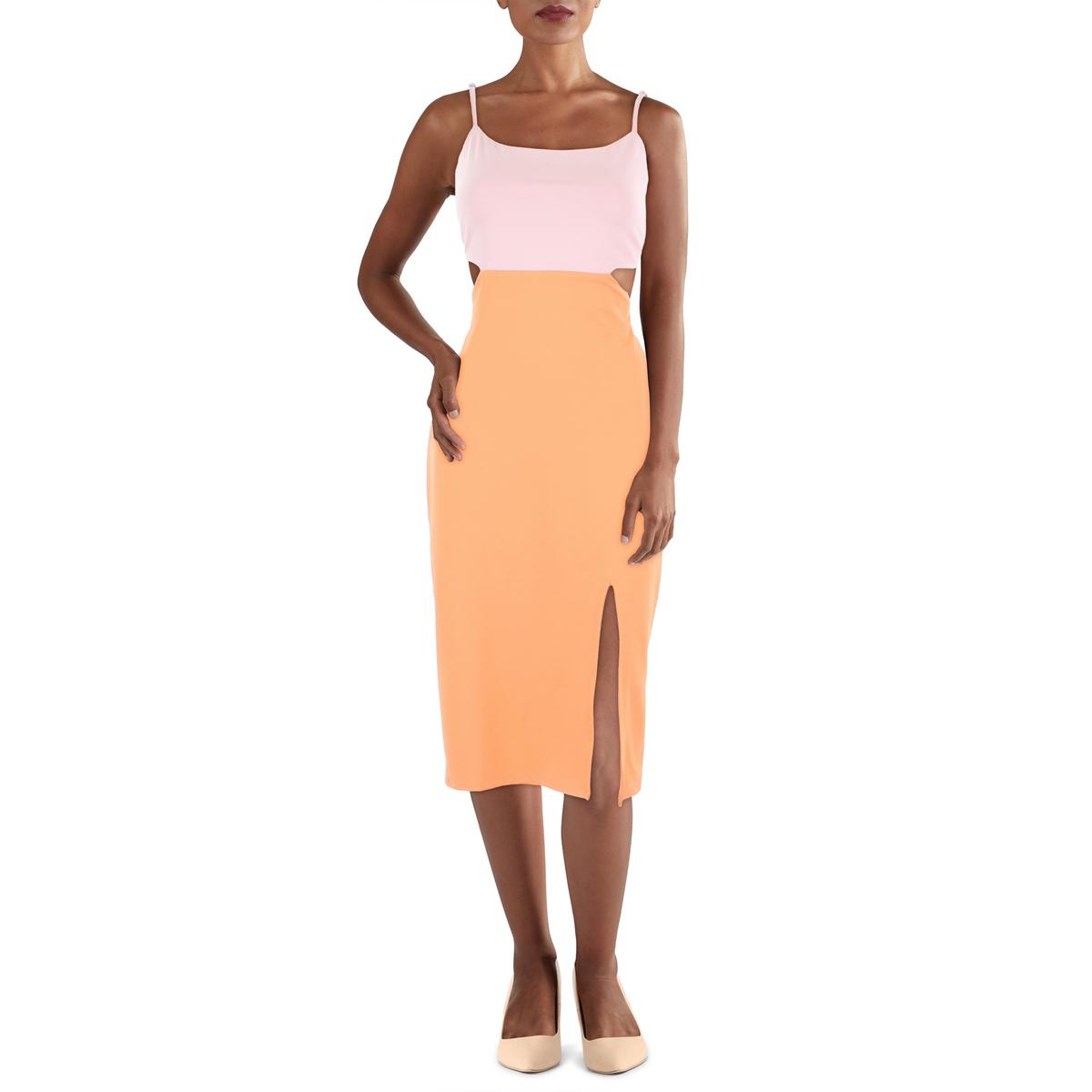 Bebe Womens Pink Colorblock Cut-Out Bodycon Midi Dress XS BHFO 8648