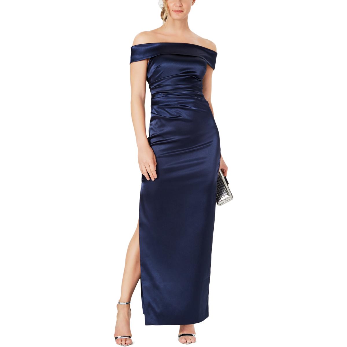 Vince Camuto Womens Navy Off-The-Shoulder Ruched Evening Dress Gown 6 ...