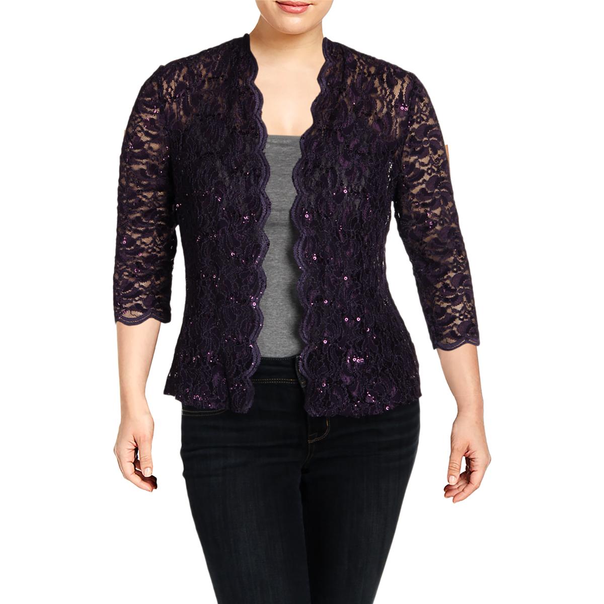 Alex Evenings Womens Purple Lace Sequined Bolero Jacket Petites 14P ...