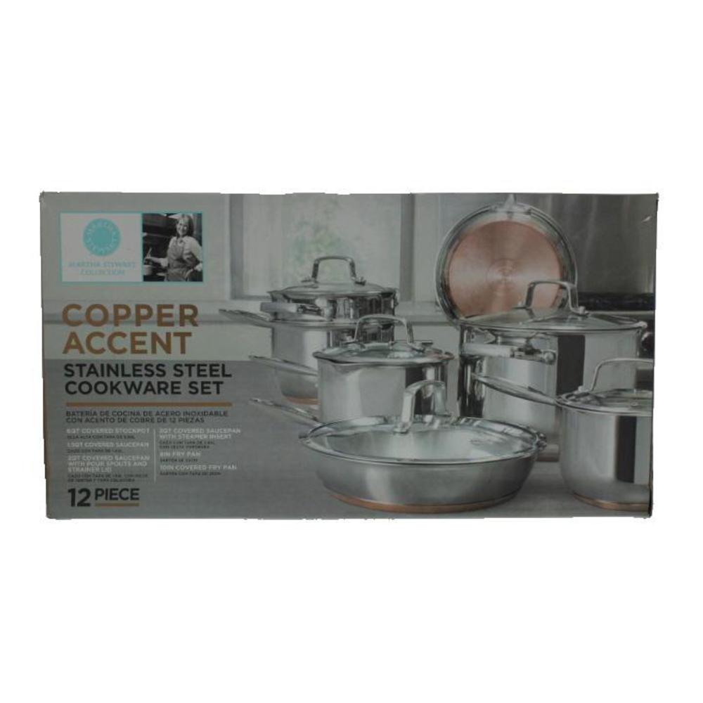 Martha Stewart Copper Accent Silver Stainless Steel 11PC Cookware Set