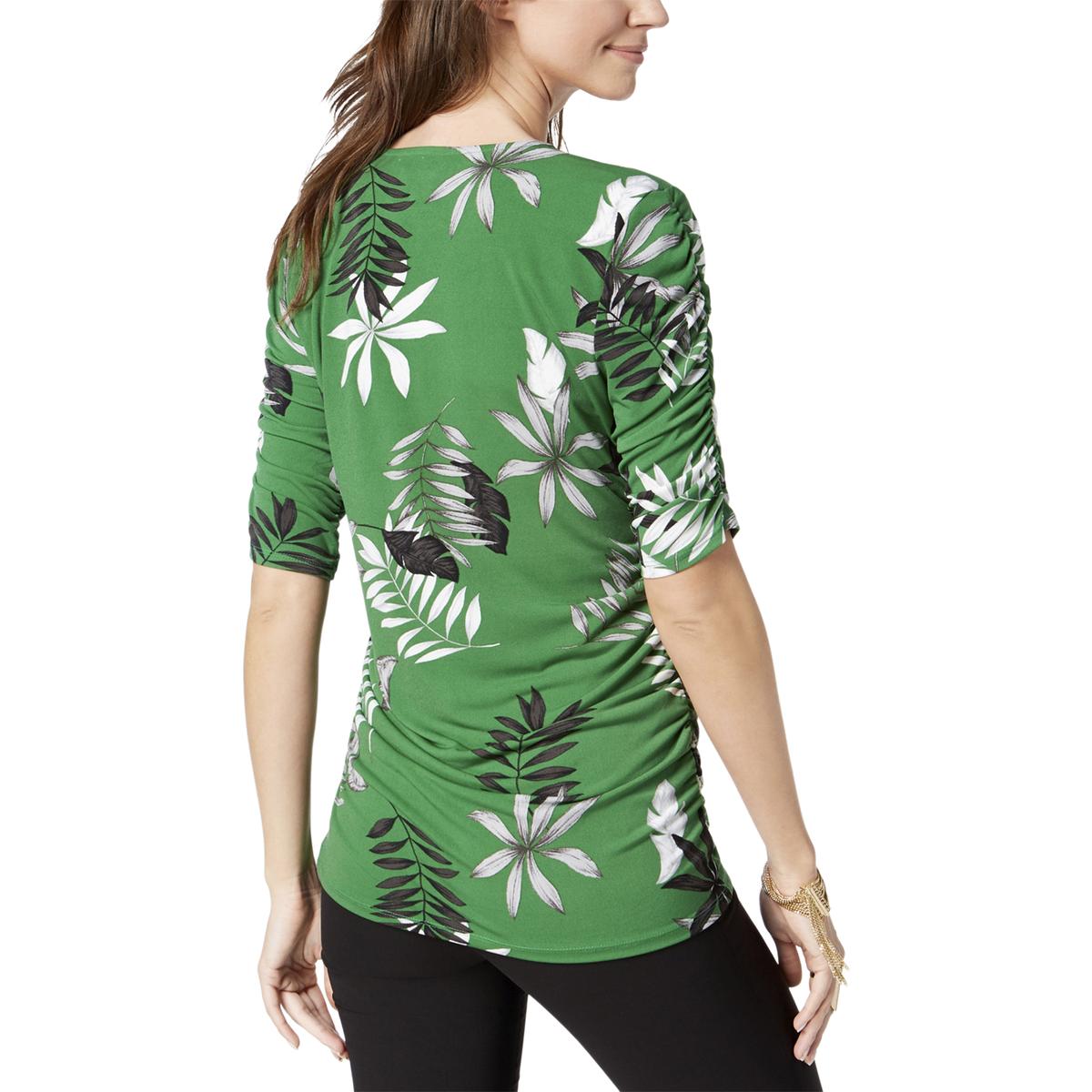 Alfani Womens Green Printed Long Sleeves Shirt Blouse Top Petites PP 