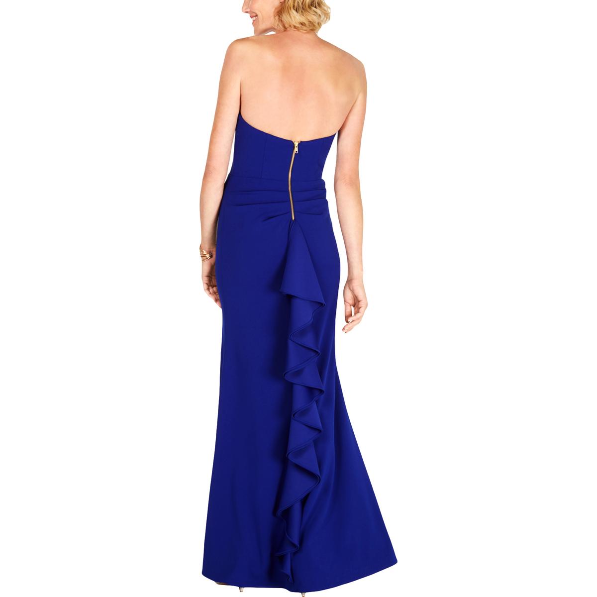 Betsy & Adam Womens Blue Formal Strapless Crepe Evening Dress Gown 8 ...