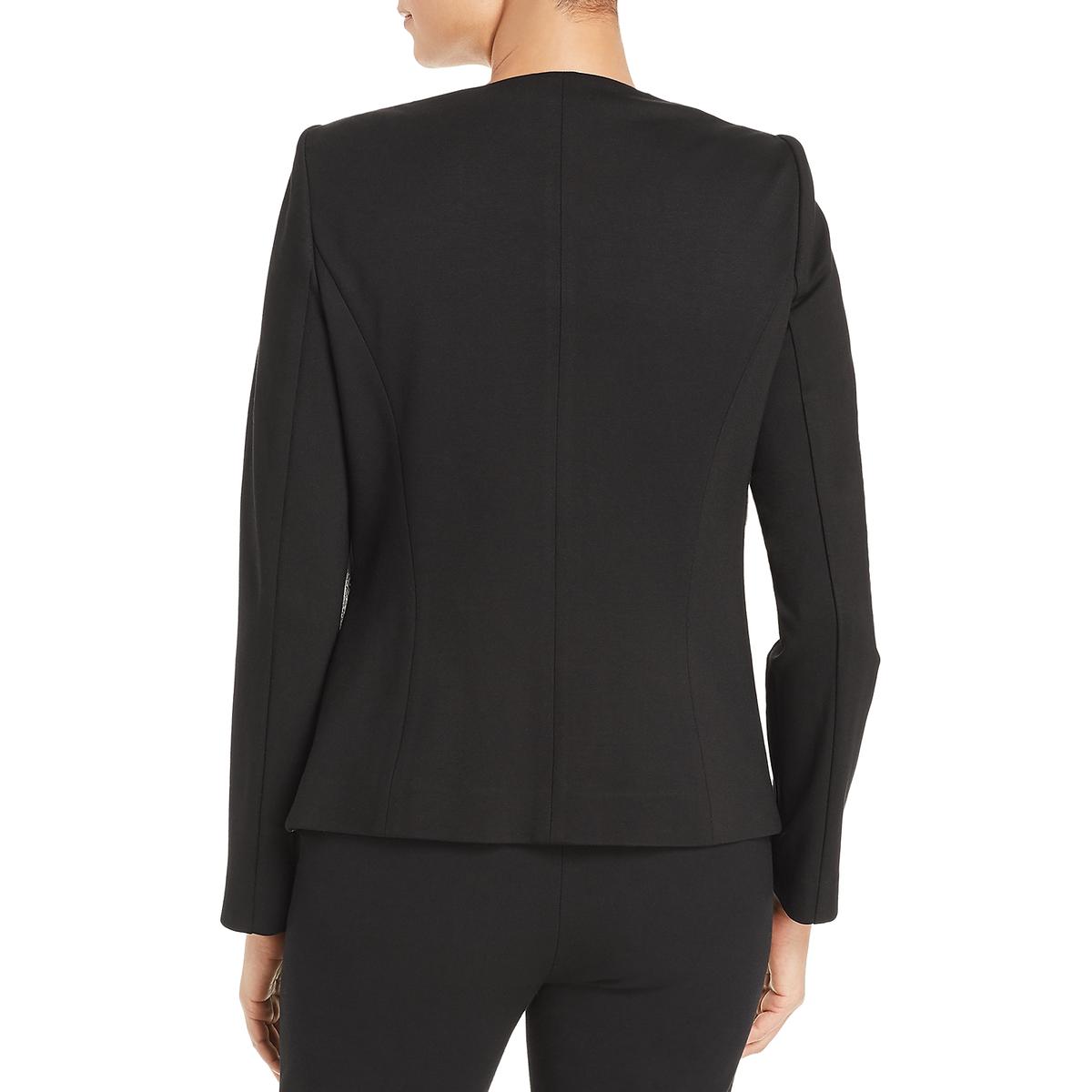Calvin Klein Womens Black Mixed Media Short Collarless Blazer Jacket 8 ...