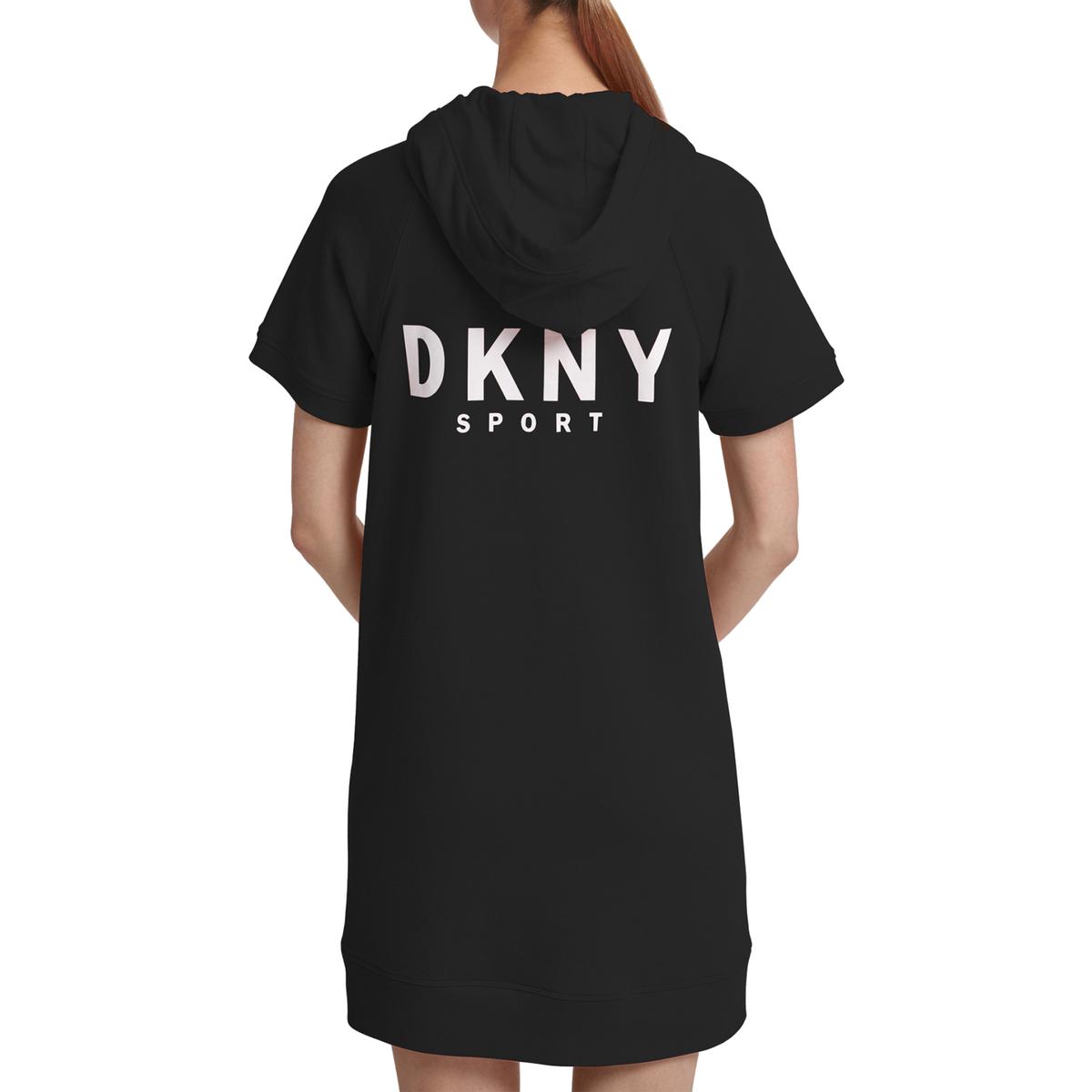 DKNY Sport Womens Black Logo Hoodie Running Dress Athletic