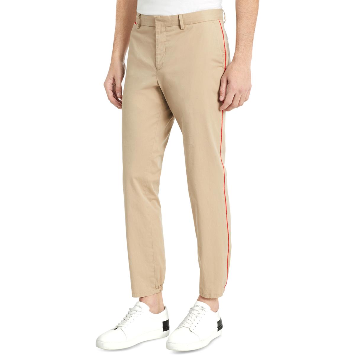Calvin Klein Mens Beige Slim Fit Flat Front Khaki Pants Trousers 32/30 ...