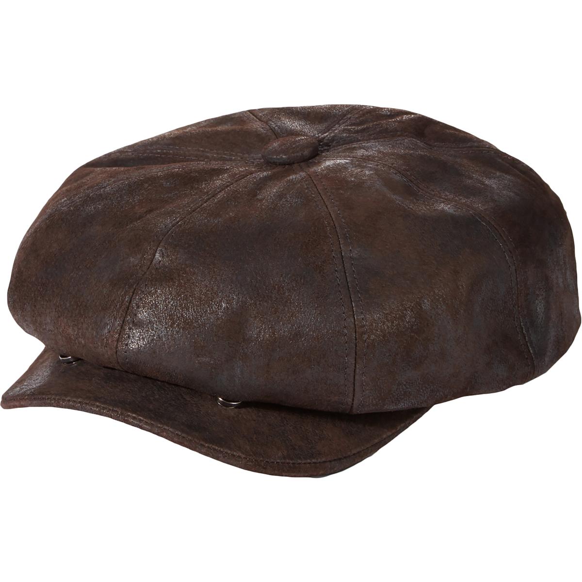 Stetson Mens Brown Leather Weathered Hat Newsboy Cap L BHFO 2604 | eBay